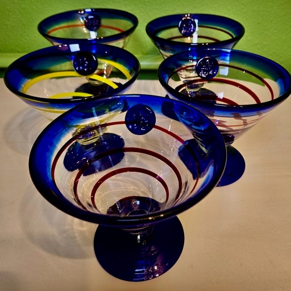 Kosta Boda Colbalt Blue, Yellow & Red Drinking Glasses X5 - Picture 1 of 5